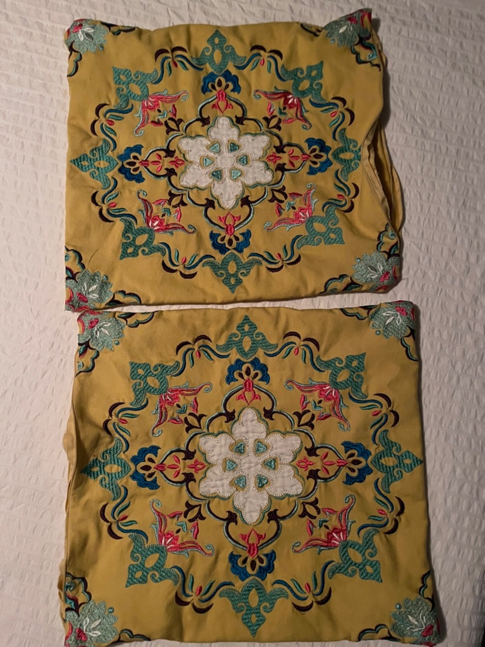 Embroidered Yellow Decorative Pillow Covers - Pair